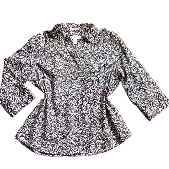 Chico's No Iron 100% Cotton Button-Up Top Sz 2 L/12 Black & White 142P - Picture 5 of 7